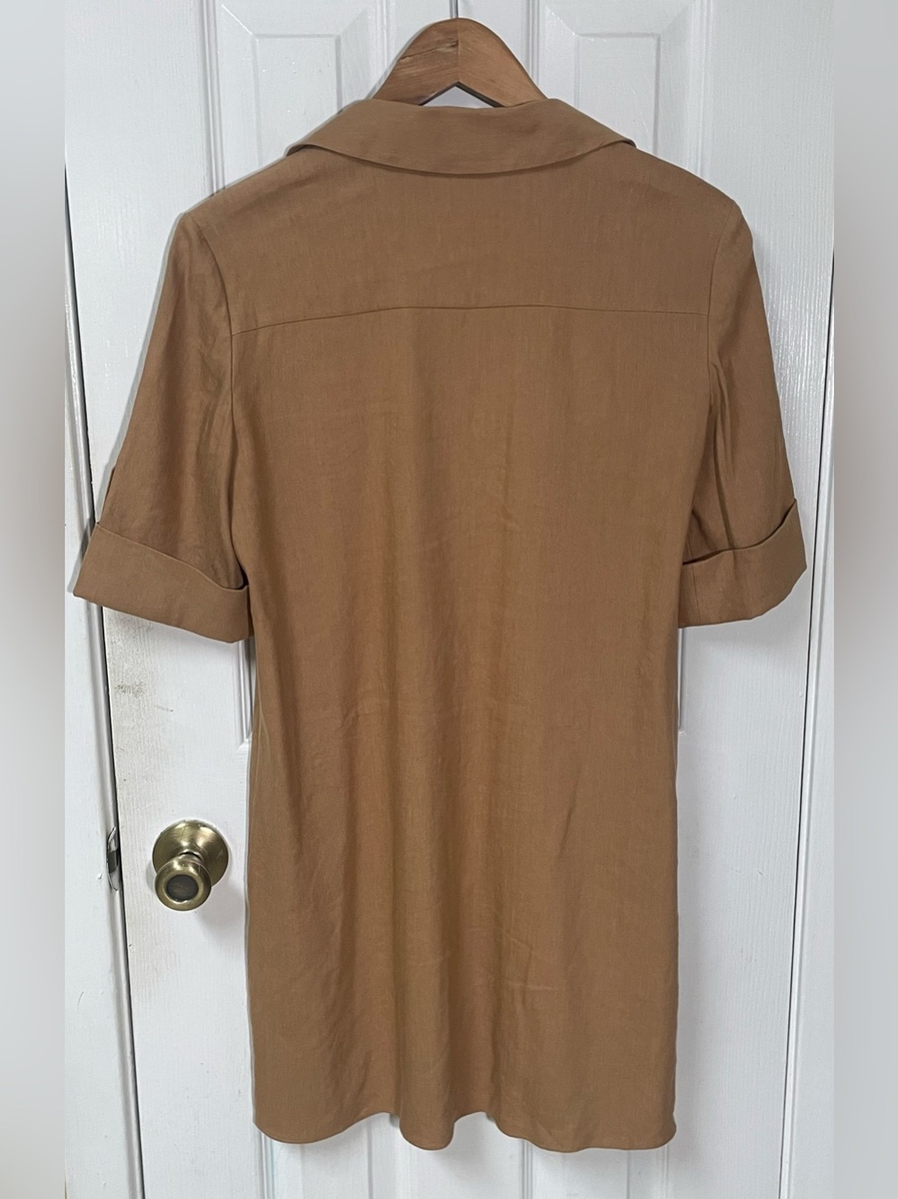 Alice + Olivia Dress Size Small Linen Blend Tan Utilitarian Neutral Mini Minimal - Picture 4 of 7